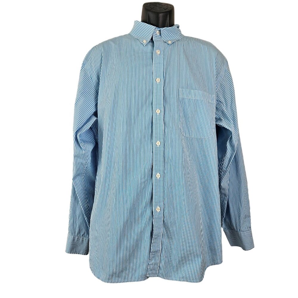 Roundtree & Yorke Mens Blue/White Striped Button-Down Shirt XL Casual Dress-Up